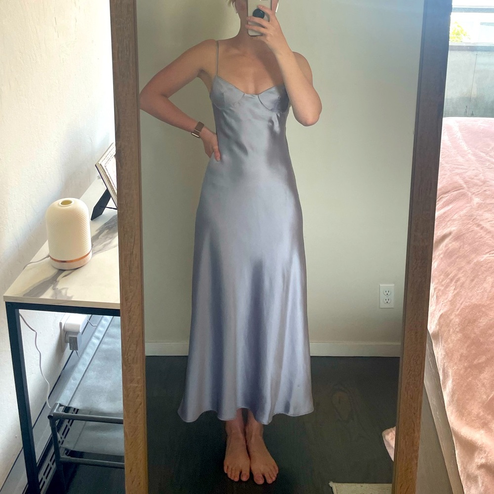 ZARA Silver Satin Midi/Maxi Dress Size XS